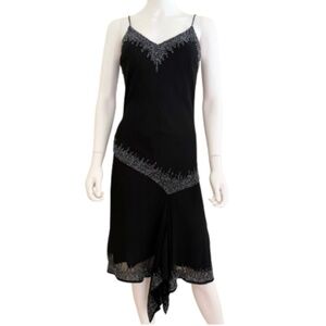 Vintage 1990s J Kara Black New York Beaded Bias Cut Cocktail Dress Sz P8